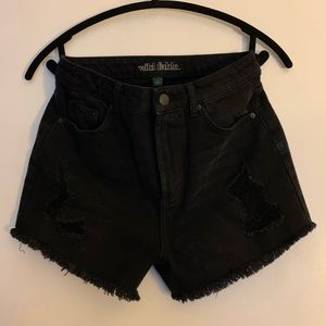 Black distressed mom jean shorts